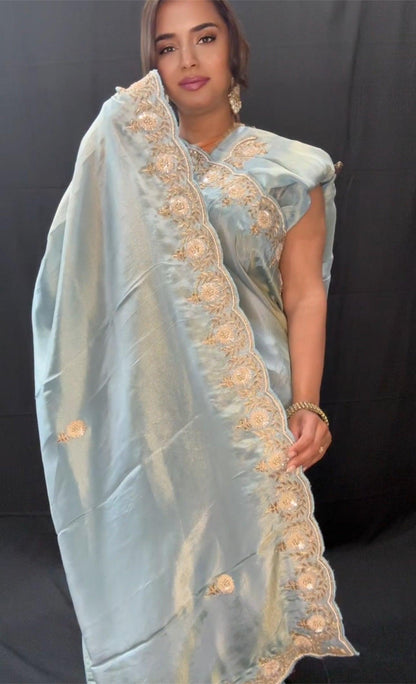 Pure Tissue Silk Saree with hand Zardozi work