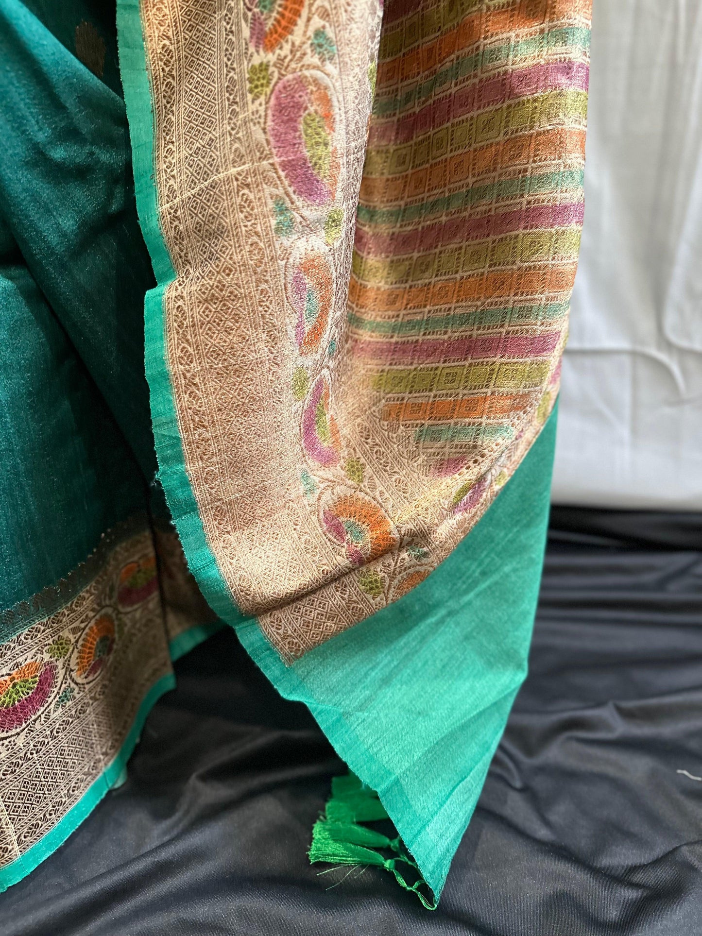 Pure Tussar Banarasi Handwoven Saree with hand brush rangkart