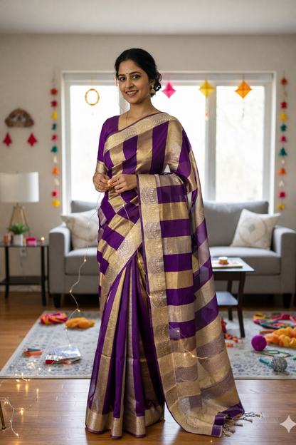 Nazakat – Kora by Tissue Banarasi Silk Saree with Gold & Silver Zari