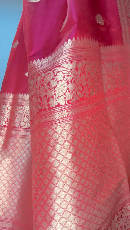 Banarasi Silk Saree Pure Mashru  - Reddish Pink - Kaduwa