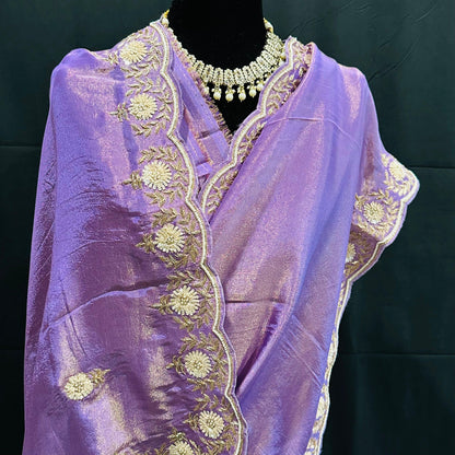 Pure Tissue Silk Saree with hand Zardozi work