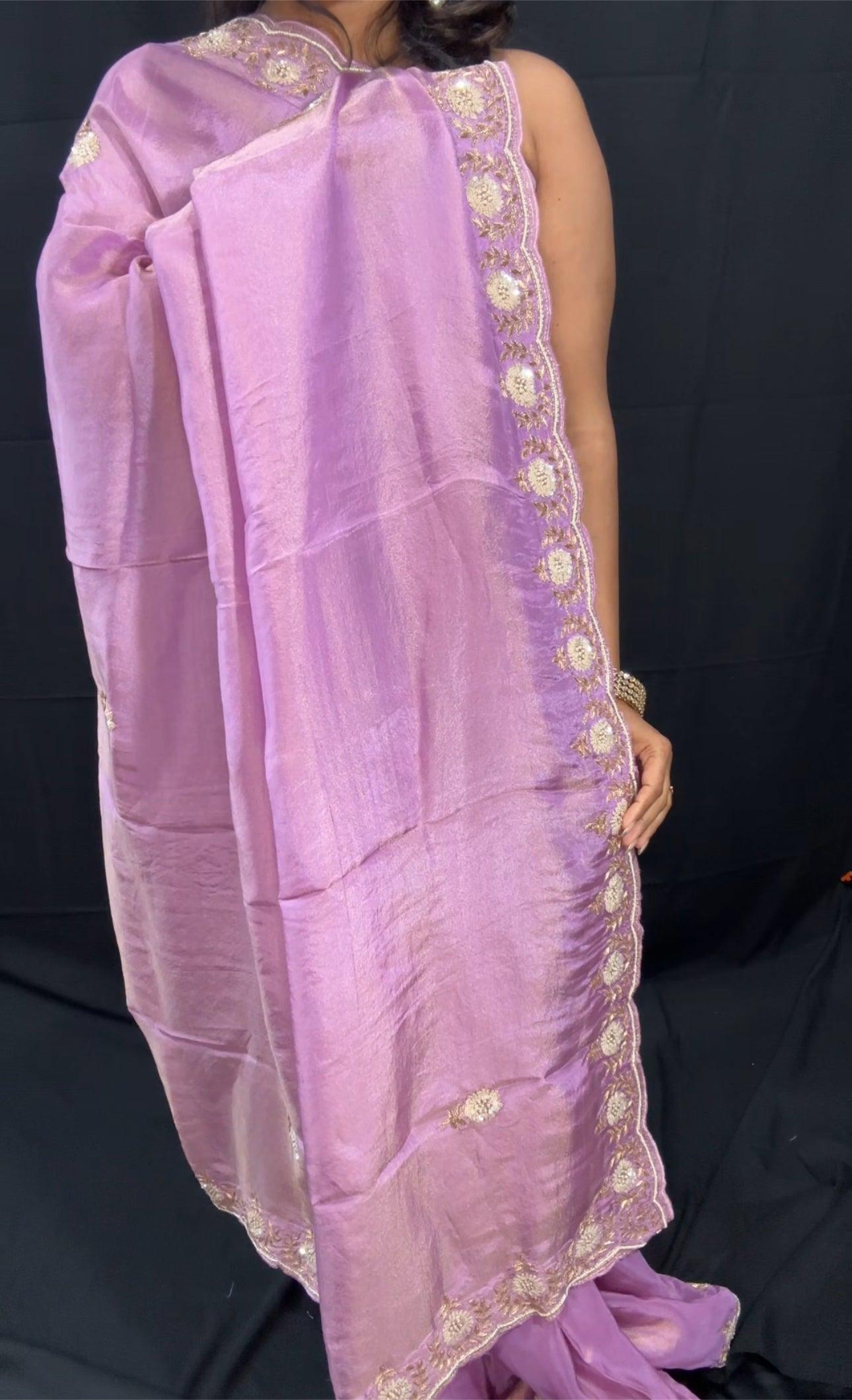 Pure Tissue Silk Saree with hand Zardozi work