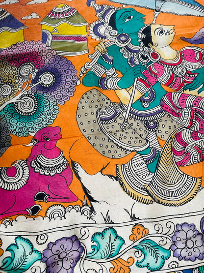 Pen Kalamkari with zari border in Silk - with silk Mark