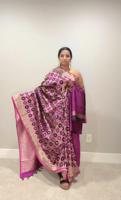 Banarasi Silk Saree Pure Mashru  - Iktara weaving- Purple Garchola