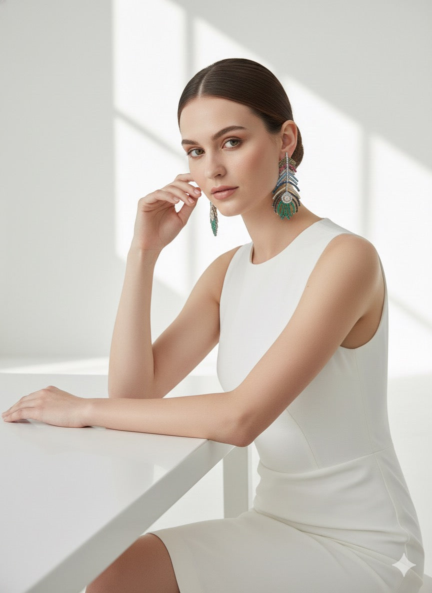 Mayura Grace – Peacock Inspired Crystal Earrings