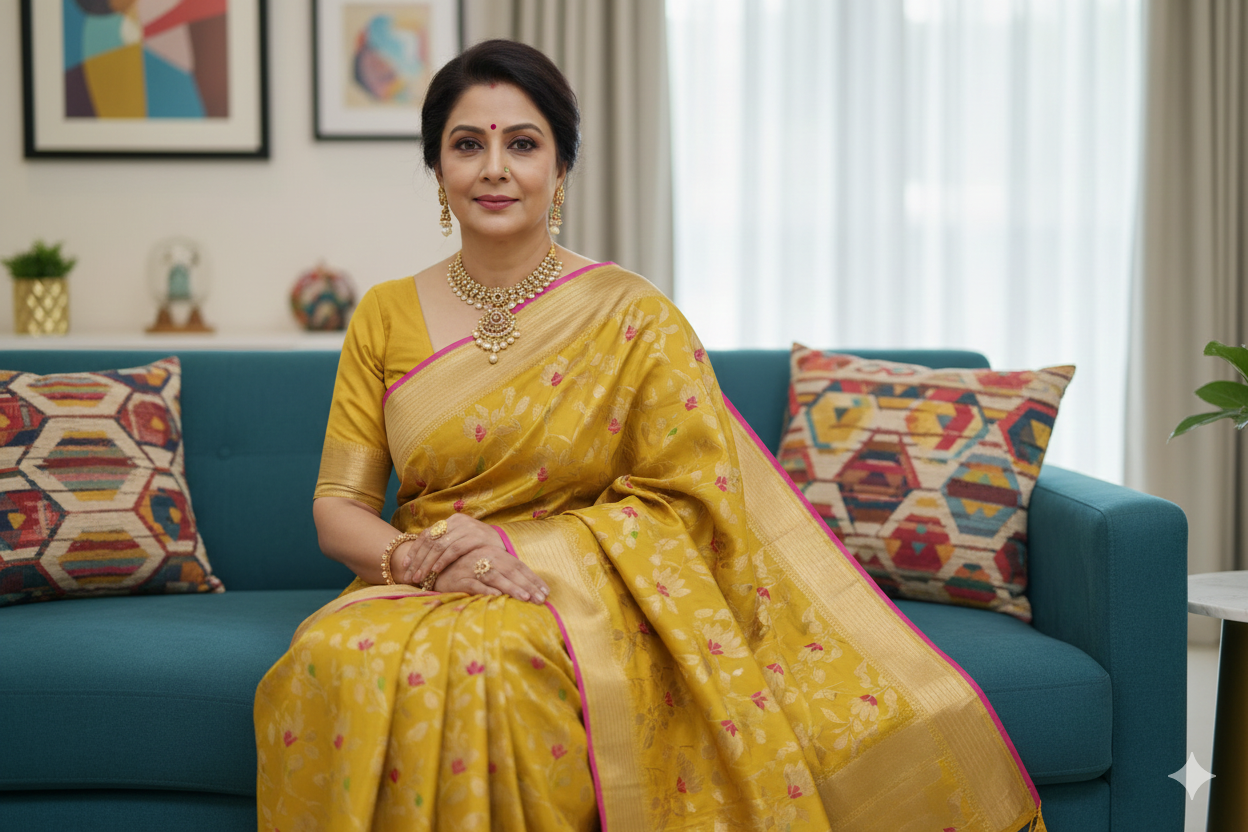 Pure Katan Silk Banarasi Saree - Jaal with Meenakari - Made to order