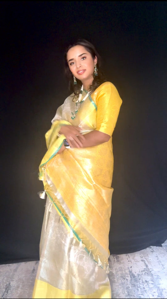 Banarasi Tissue Silk Saree - Rani Mukherjee Inspired with Stitched  Blouse