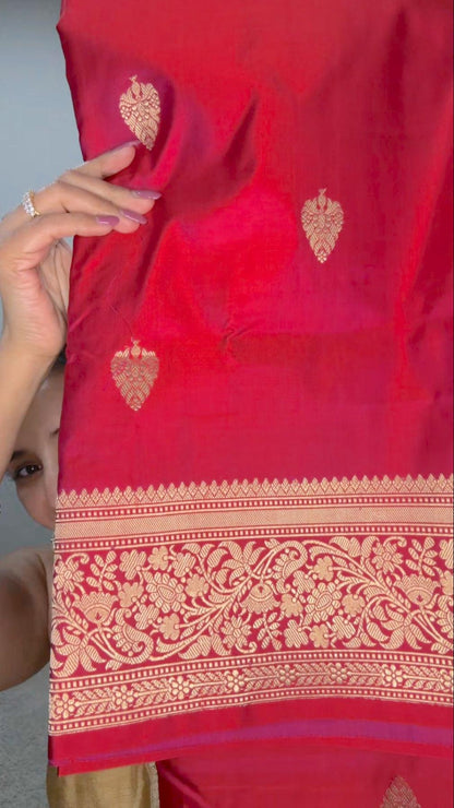 Banarasi Silk Saree Pure Mashru  - Reddish Pink - Kaduwa