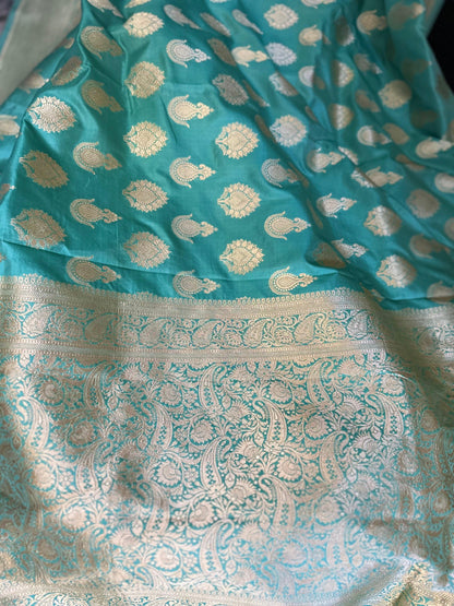 Banarasi Pure Mulberry Katan Silk Saree with Gold Zari - Sea Green