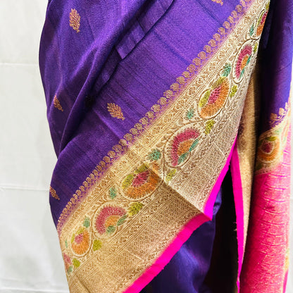 Pure Tussar Banarasi Handwoven Saree with hand brush rangkart