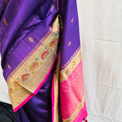 Pure Tussar Banarasi Handwoven Saree with hand brush rangkart