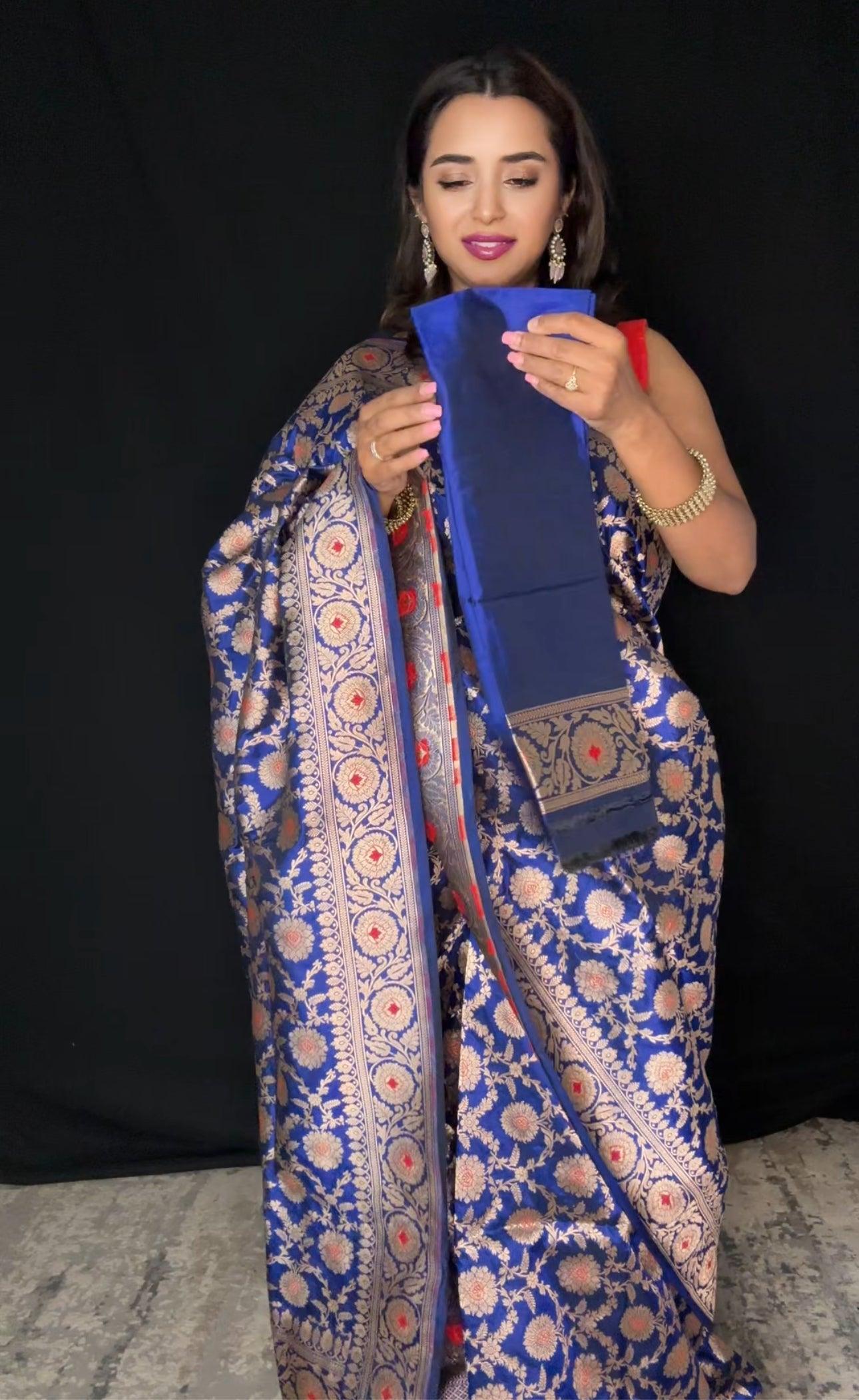 Nita Ambani Inspired Pure Katan Handwoven Banarasi Saree with Silk Mark - Jaal - Meenakari