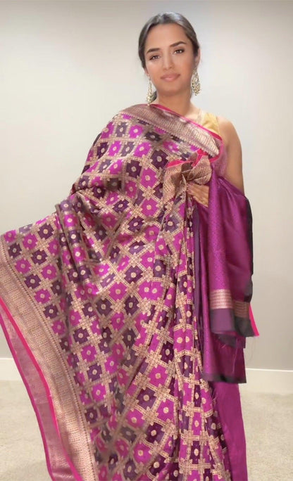 Banarasi Silk Saree Mashru  - Dark Pink