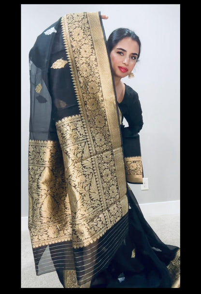 Pure Banarsi Kora Organza handwoven kaduwa saree - Sona Rupa Zari