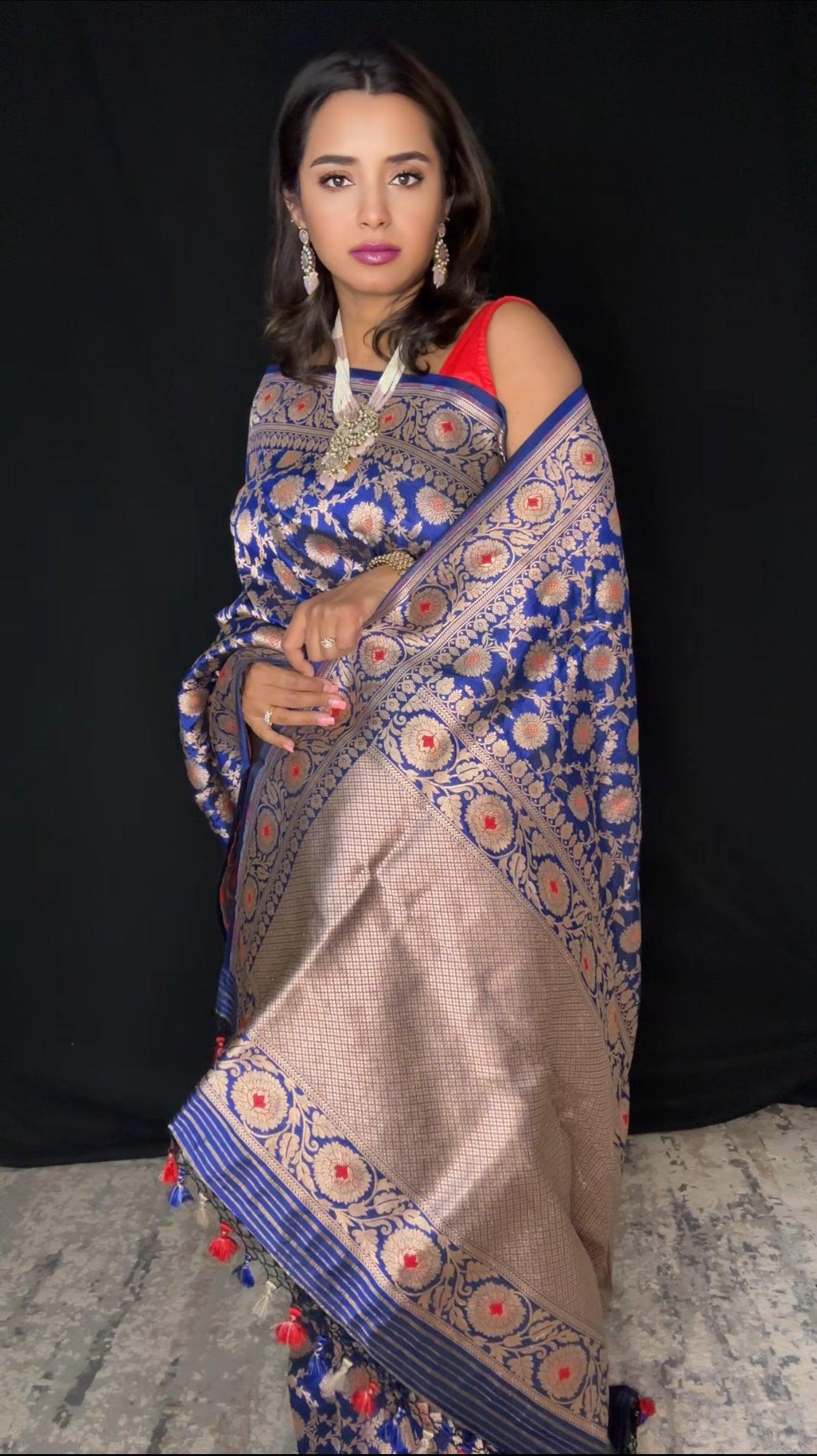 Nita Ambani Inspired Pure Katan Handwoven Banarasi Saree with Silk Mark - Jaal - Meenakari