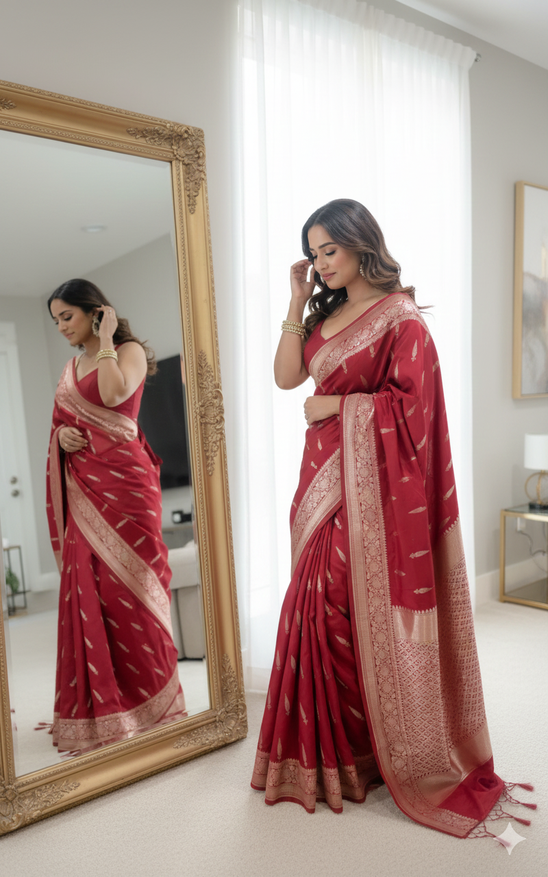 Banarasi Silk Saree  Mashru  - Maroonish Red