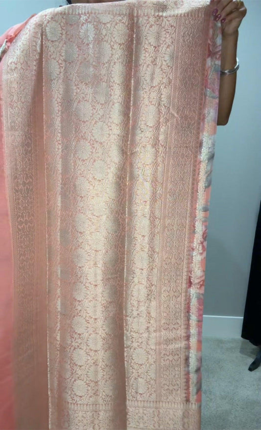 Banarsi Georgette Leheriya Saree - Peach with digital print