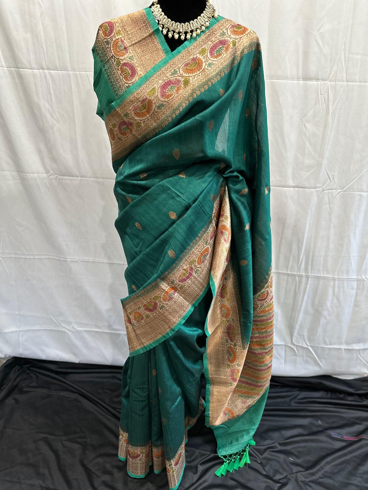 Pure Tussar Banarasi Handwoven Saree with hand brush rangkart