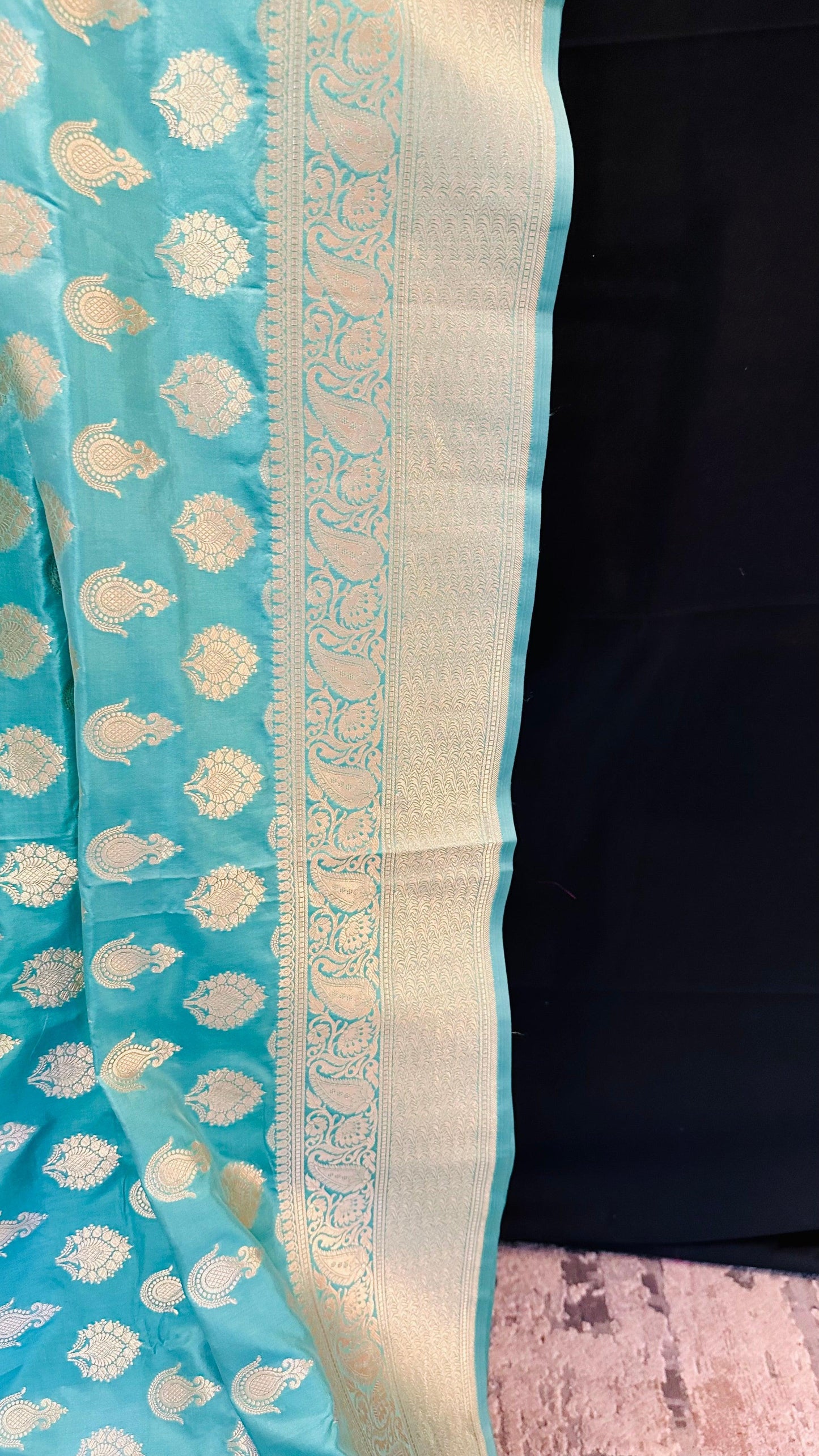 Banarasi Pure Mulberry Katan Silk Saree with Gold Zari - Sea Green