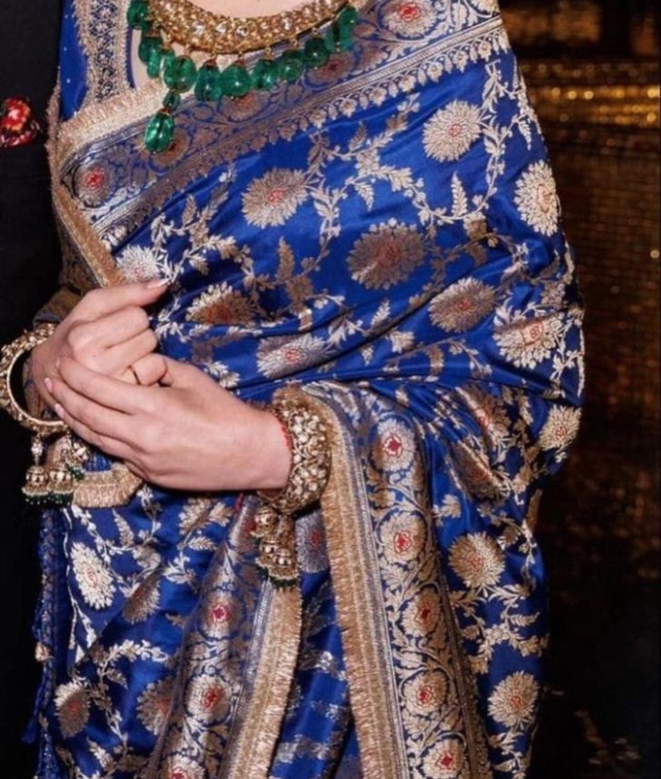 Nita Ambani Inspired Pure Katan Handwoven Banarasi Saree with Silk Mark - Jaal - Meenakari