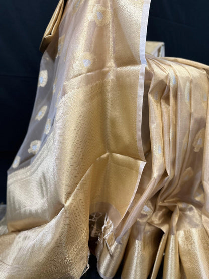 Banarasi Tissue Silk Saree with Regal Motiffs in Gold & Silver Zari