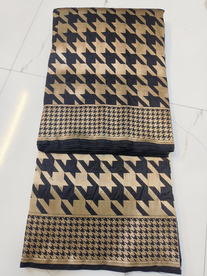 Gold Matrix  Handwoven Mulberry Katan Silk Saree - Made to order