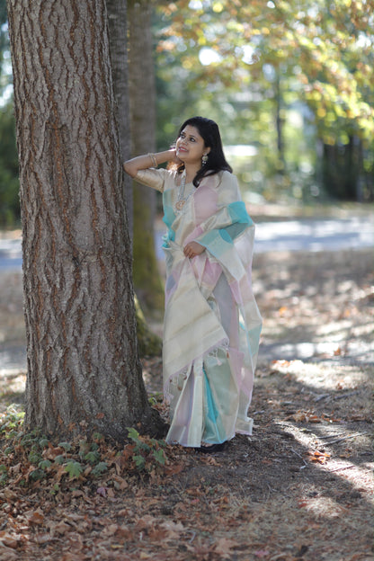 Rangkart Banarasi Tissue Silk Saree with blouse fabric