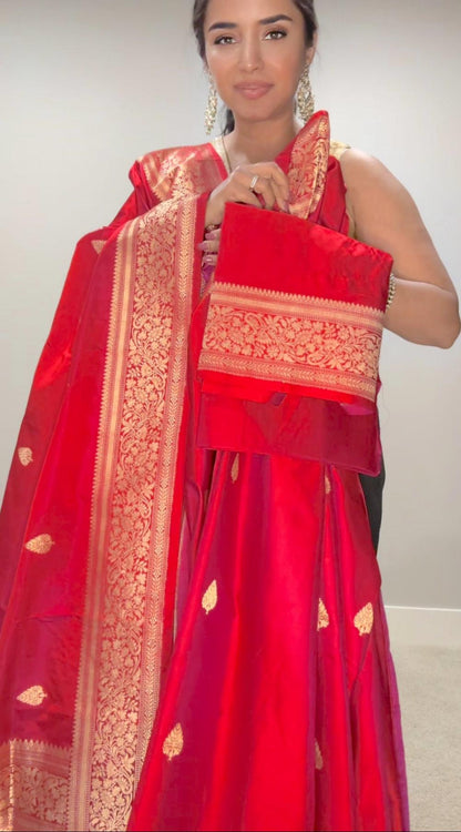 Banarasi Silk Saree Pure Mashru  - Reddish Pink - Kaduwa