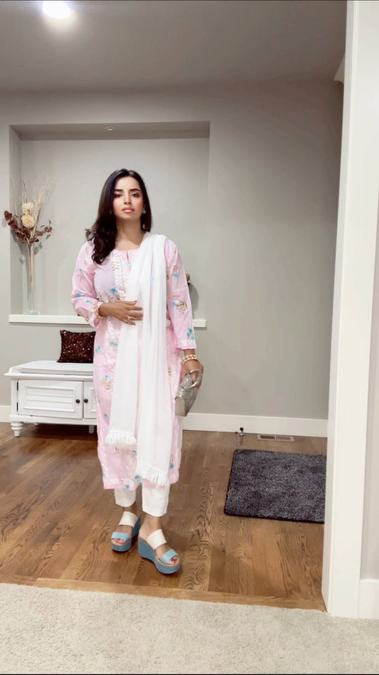 Pure Mul Cotton Salwar Suit with Hand Chikankari work