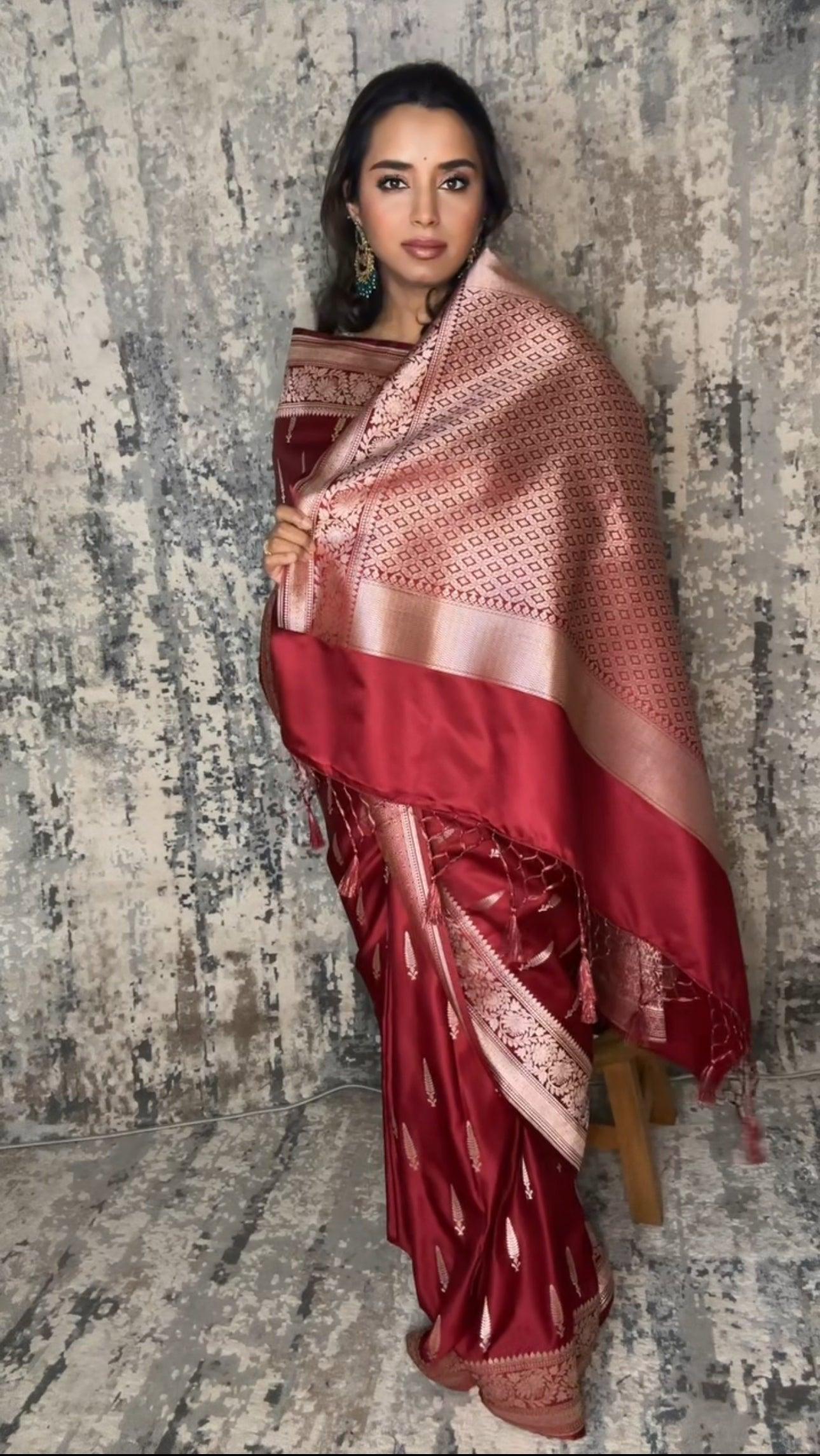 Banarasi Silk Saree  Mashru  - Maroonish Red