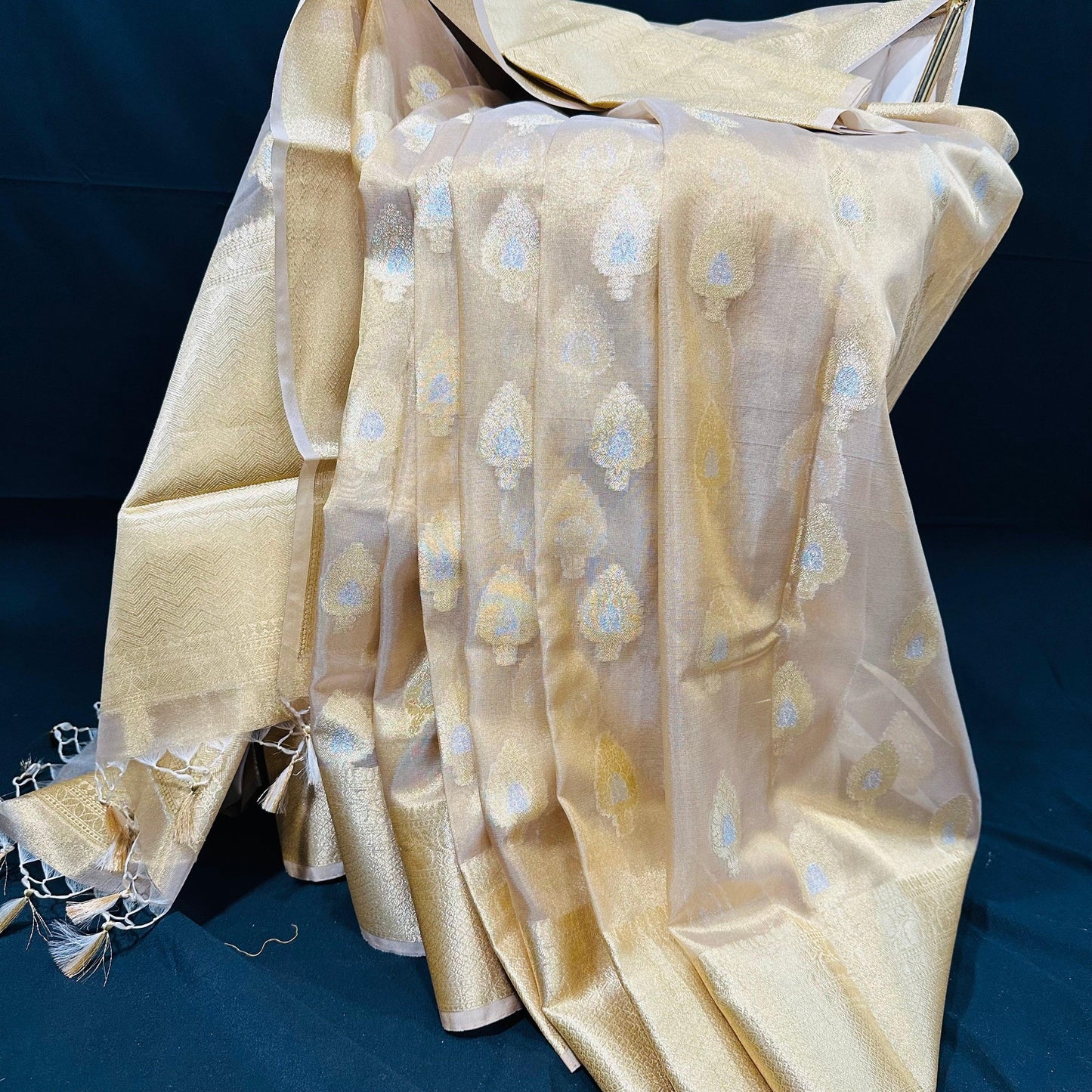 Banarasi Tissue Silk Saree with Regal Motiffs in Gold & Silver Zari