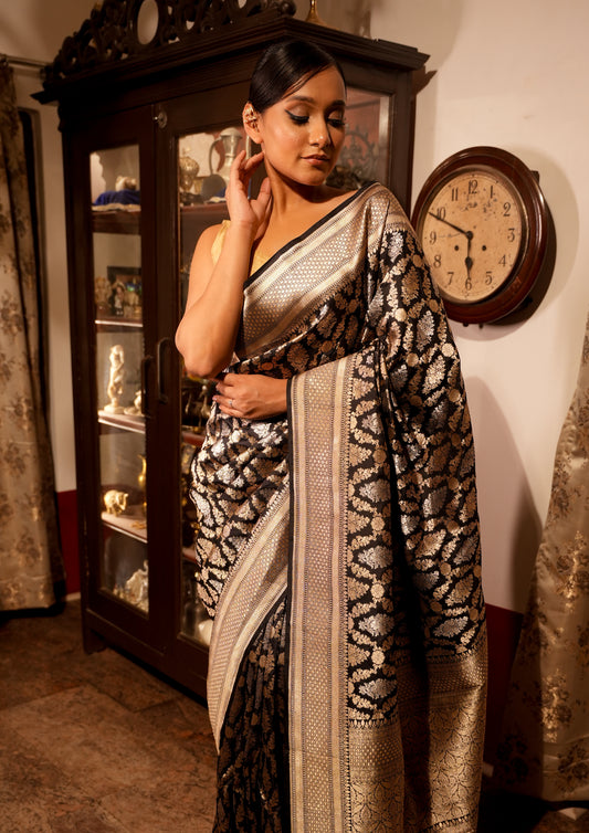 Nita Ambani Inspired Pure Katan Handwoven Banarasi Saree with Silk Mark - Sona Rupa - Jaal