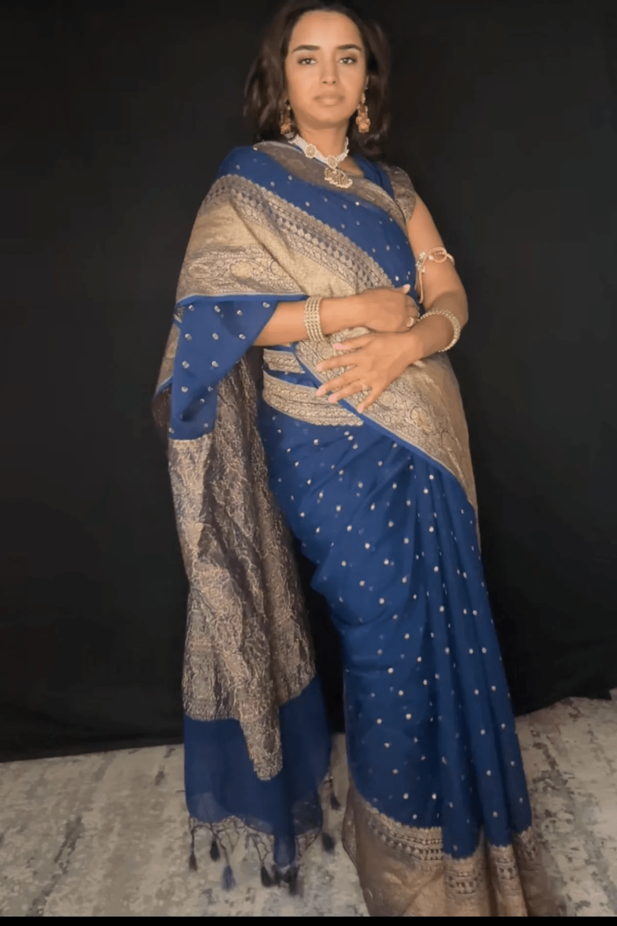 Greenish Blue Banarasi Saree Pure Khaddi Georgette with Antique Zari