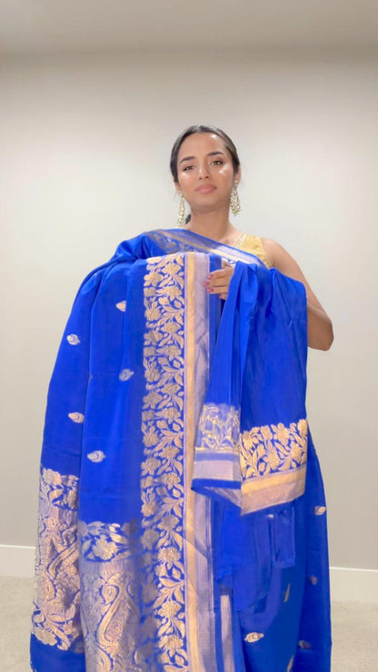 Banarasi Silk Saree Pure Mashru by Katan- Blue