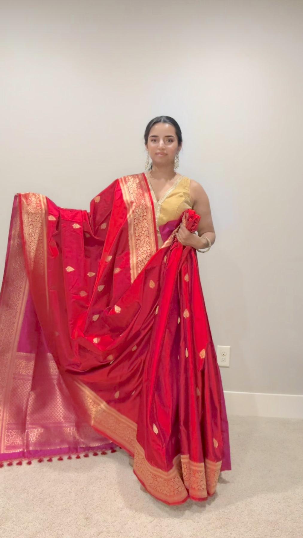 Banarasi Silk Saree Pure Mashru  - Reddish Pink - Kaduwa