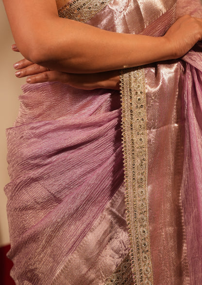 Banarasi  Pure Crushed Tissue Silk  Handwoven  Saree with blouse fabric