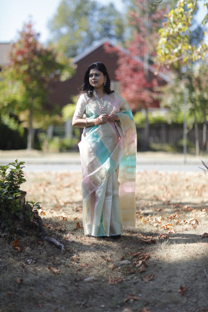 Rangkart Banarasi Tissue Silk Saree with blouse fabric