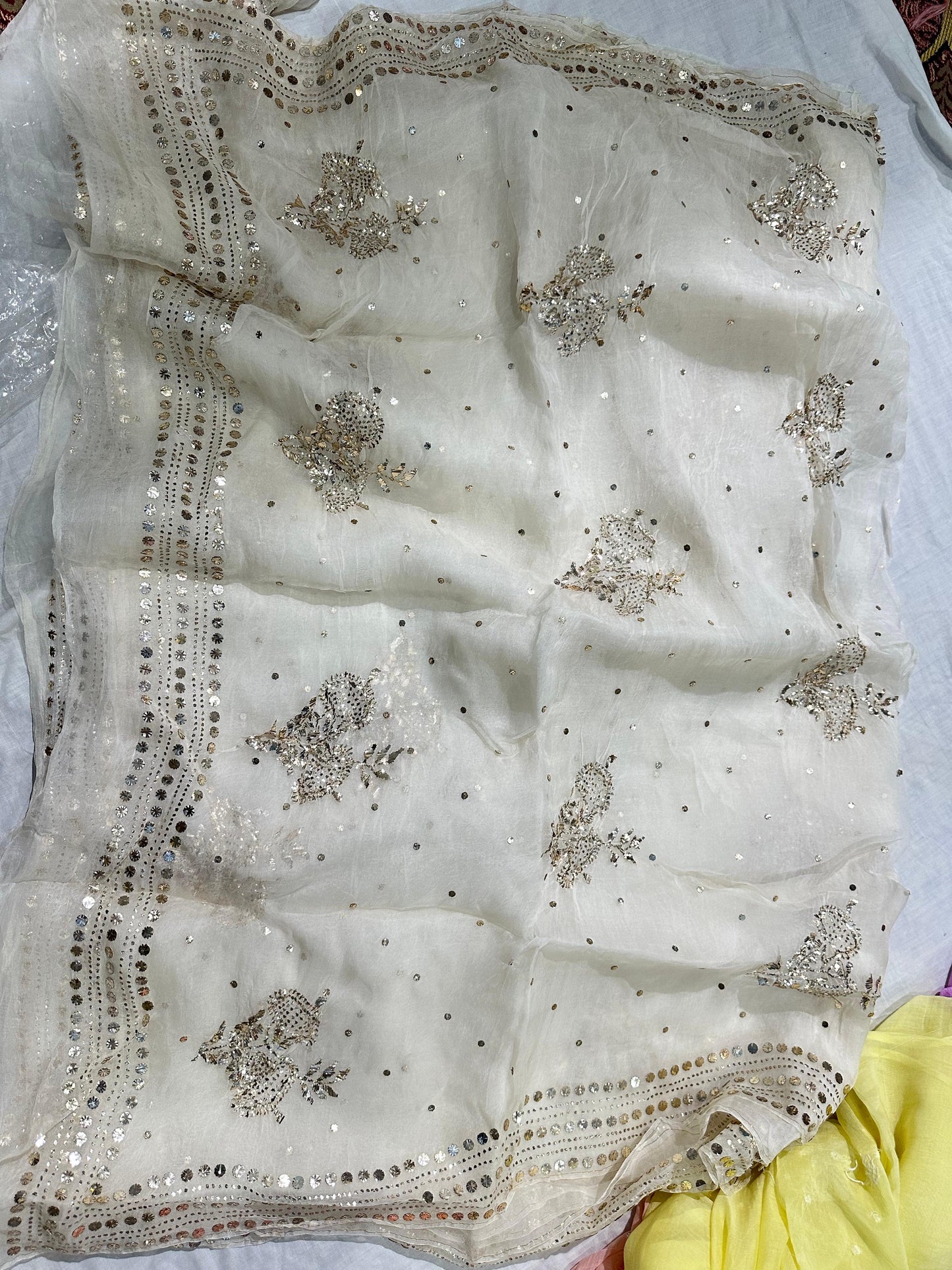 Authentic  Hand Lucknowi Chikankari organza saree with Mukesh