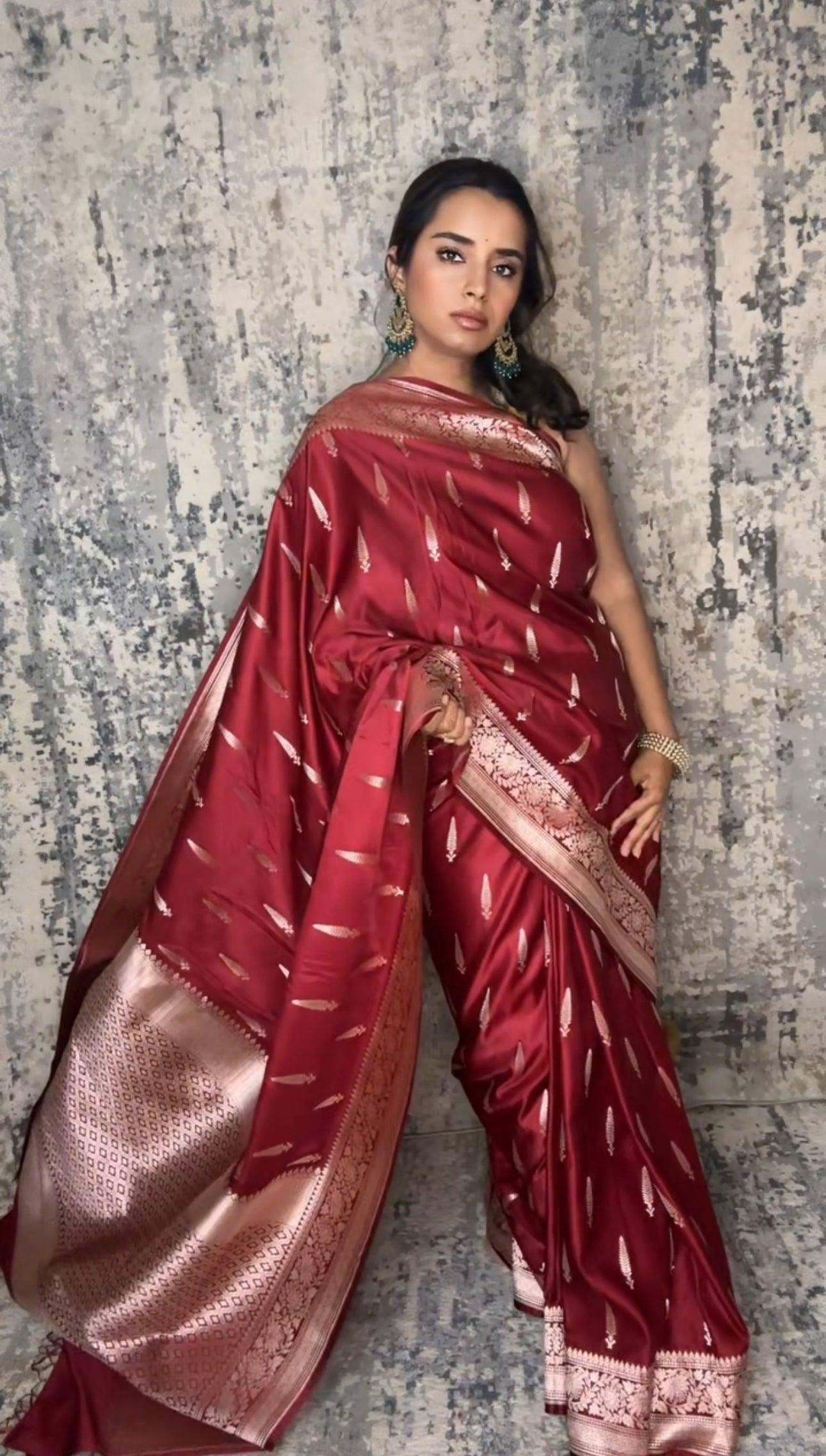 Banarasi Silk Saree  Mashru  - Maroonish Red