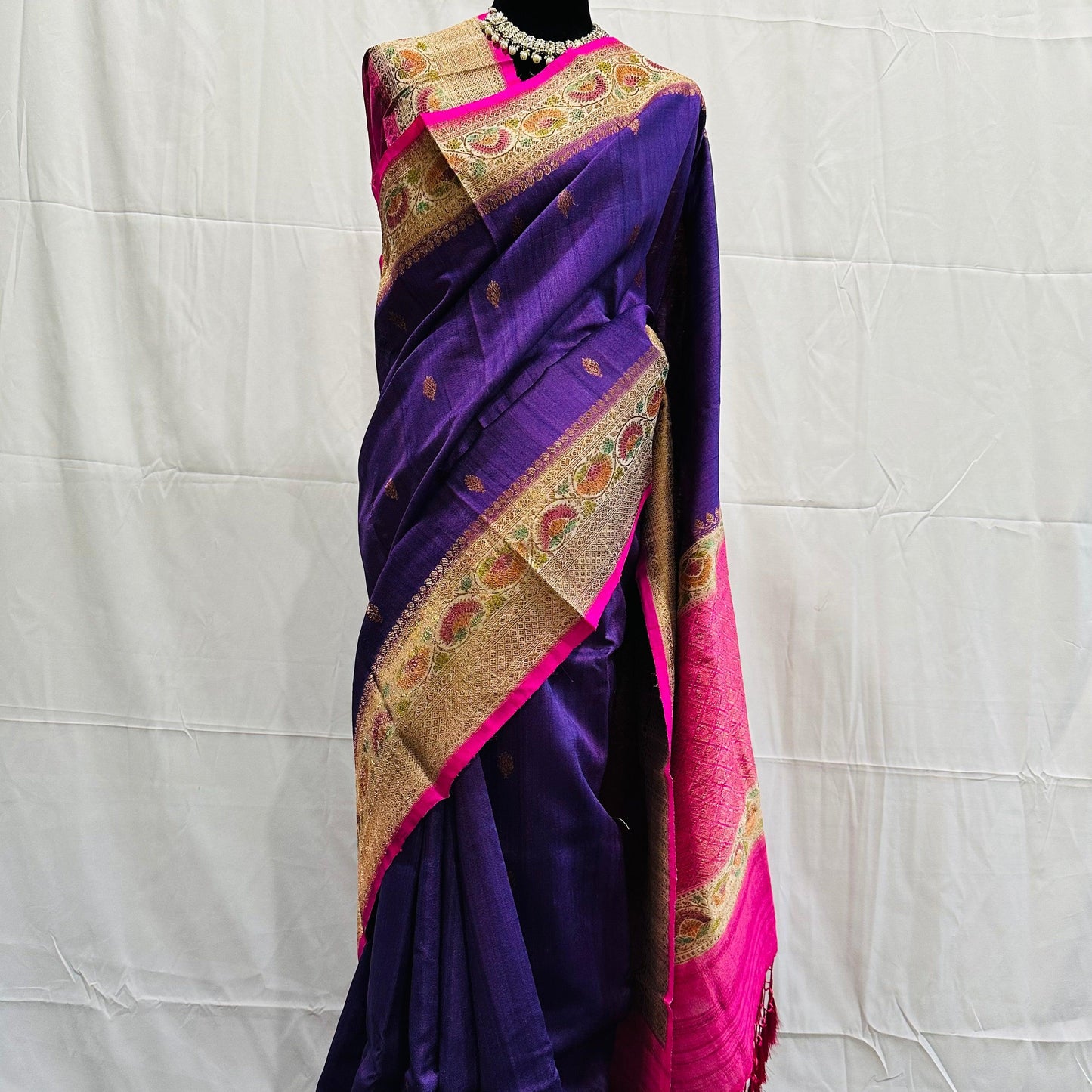 Pure Tussar Banarasi Handwoven Saree with hand brush rangkart