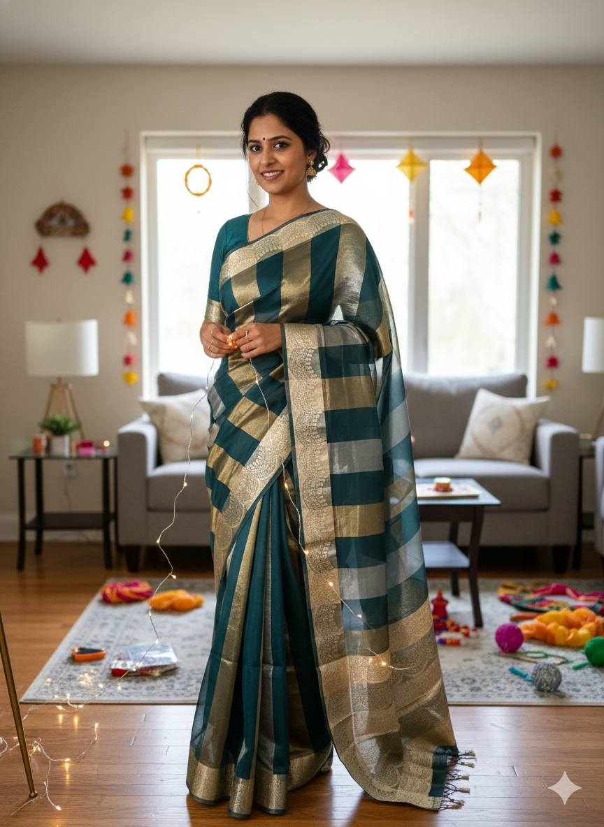 Nazakat – Kora by Tissue Banarasi Silk Saree with Gold & Silver Zari