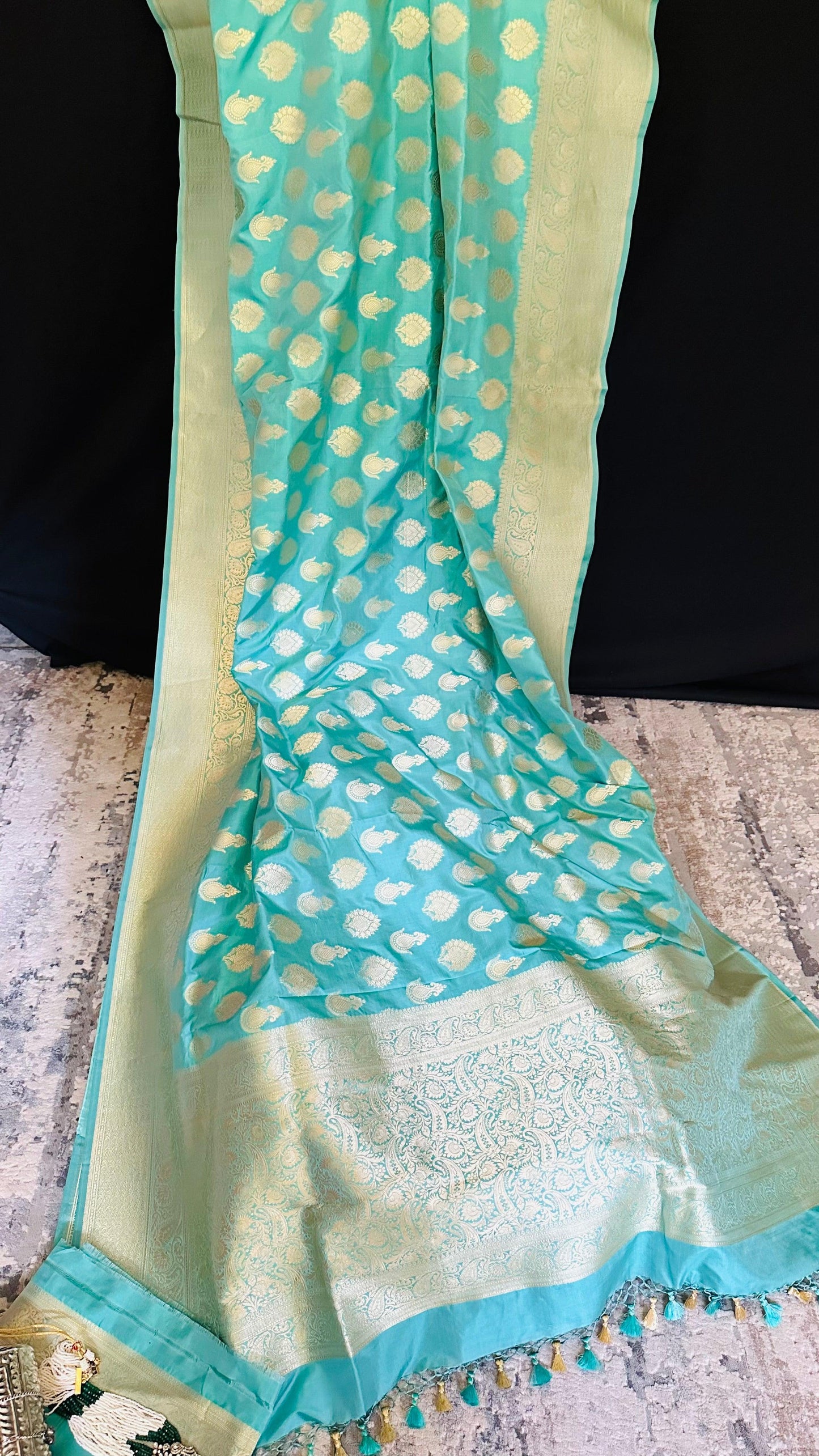 Banarasi Pure Mulberry Katan Silk Saree with Gold Zari - Sea Green