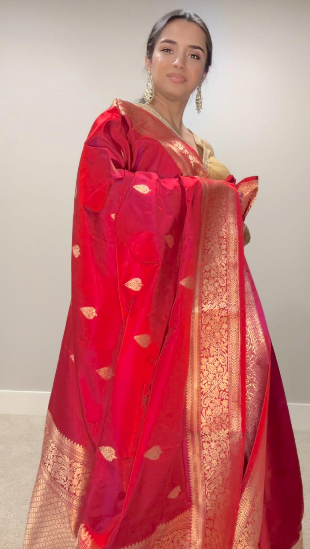 Banarasi Silk Saree Pure Mashru  - Reddish Pink - Kaduwa