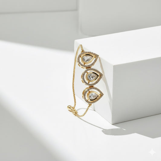 Aura Drop Moissanite Bracelet – Adjustable Bolo | Gold Polish | Anti-Tarnish Shine