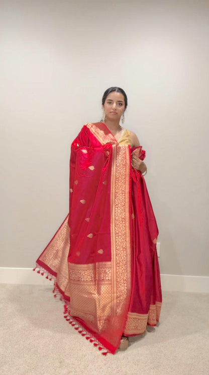 Banarasi Silk Saree Pure Mashru  - Reddish Pink - Kaduwa