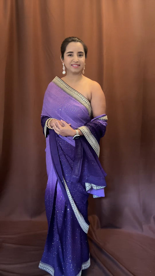Pure Georgette Sequins  Sabyasachi Designer Saree - purple with blouse fabric