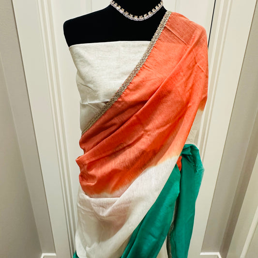 Banarasi Khaddi Linen Tricolor Saree