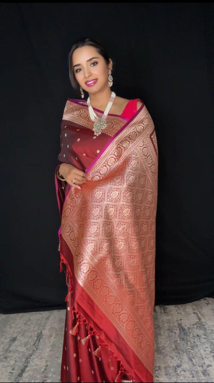 Banarasi Silk Saree Mashru  - Dark Pink