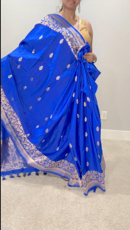 Banarasi Silk Saree Pure Mashru by Katan- Blue