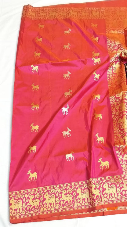 Pure Katan Silk Banarasi Saree with Meenakari ‘Padmavati’ Dulhan Pallu & Deer Motifs | Handwoven Heirloom - Made to order
